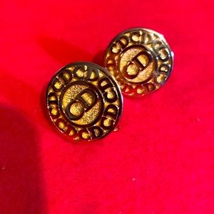 VTG CHRISTIAN DIOR CIRCULAR DESIGNER MONOGRAMED CLIP EARRINGS PRISTINE LIKE NEW